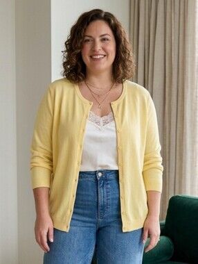 NWOT Talbots XL Contemporary Casual Coastal Butter Yellow Soft Knit Cardigan
